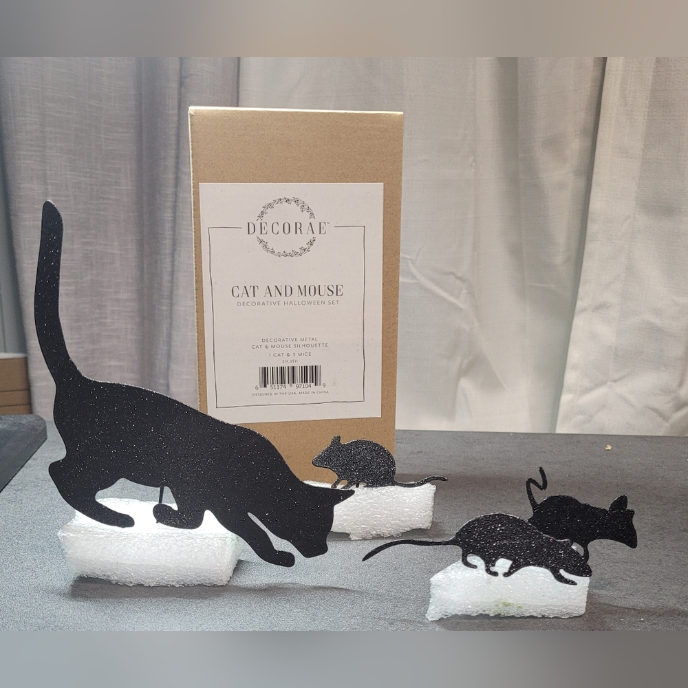 Halloween Metal Cat & Mouse Silhouette Decorative Set - Picture 1 of 15